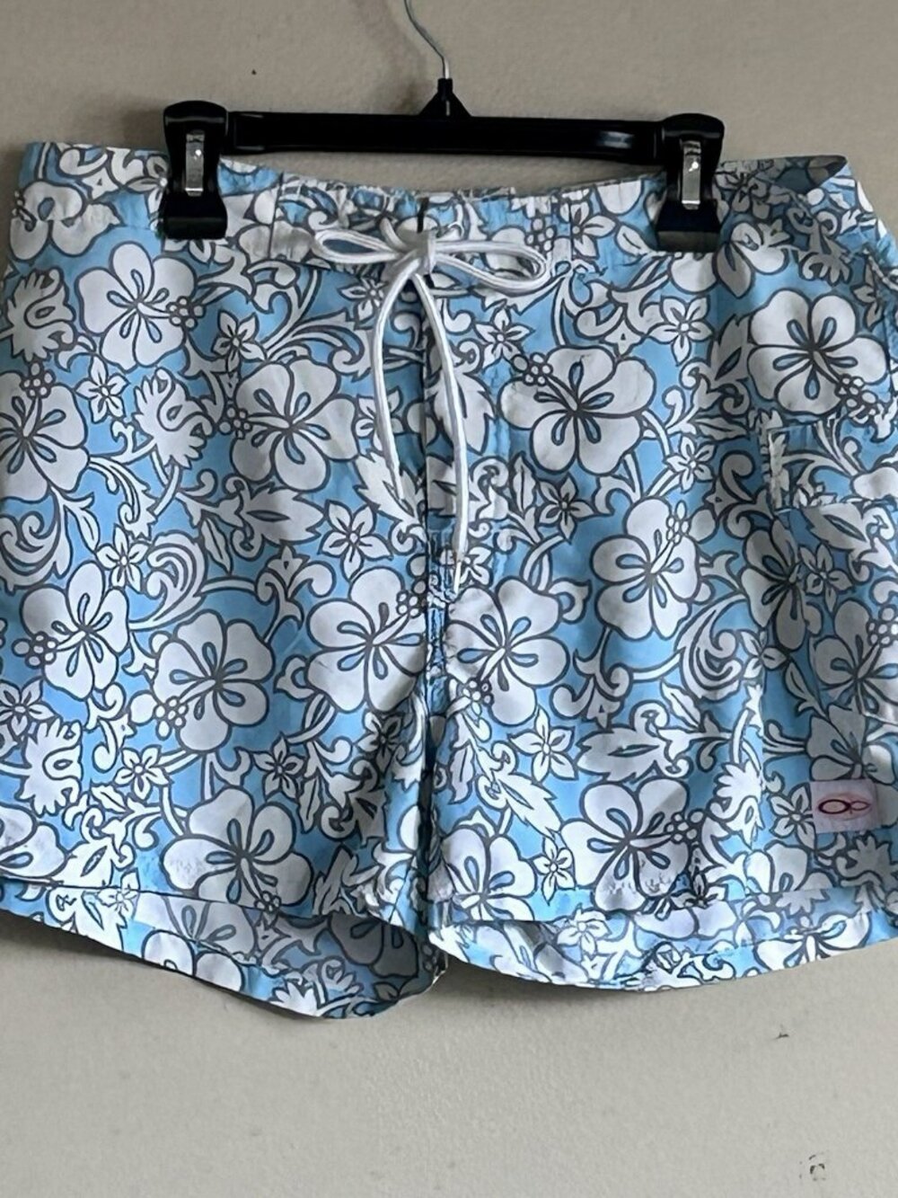 Vintage Ocean Pacific OP Womens Board Shorts Size 9/10 Blue White Hibiscus Surf